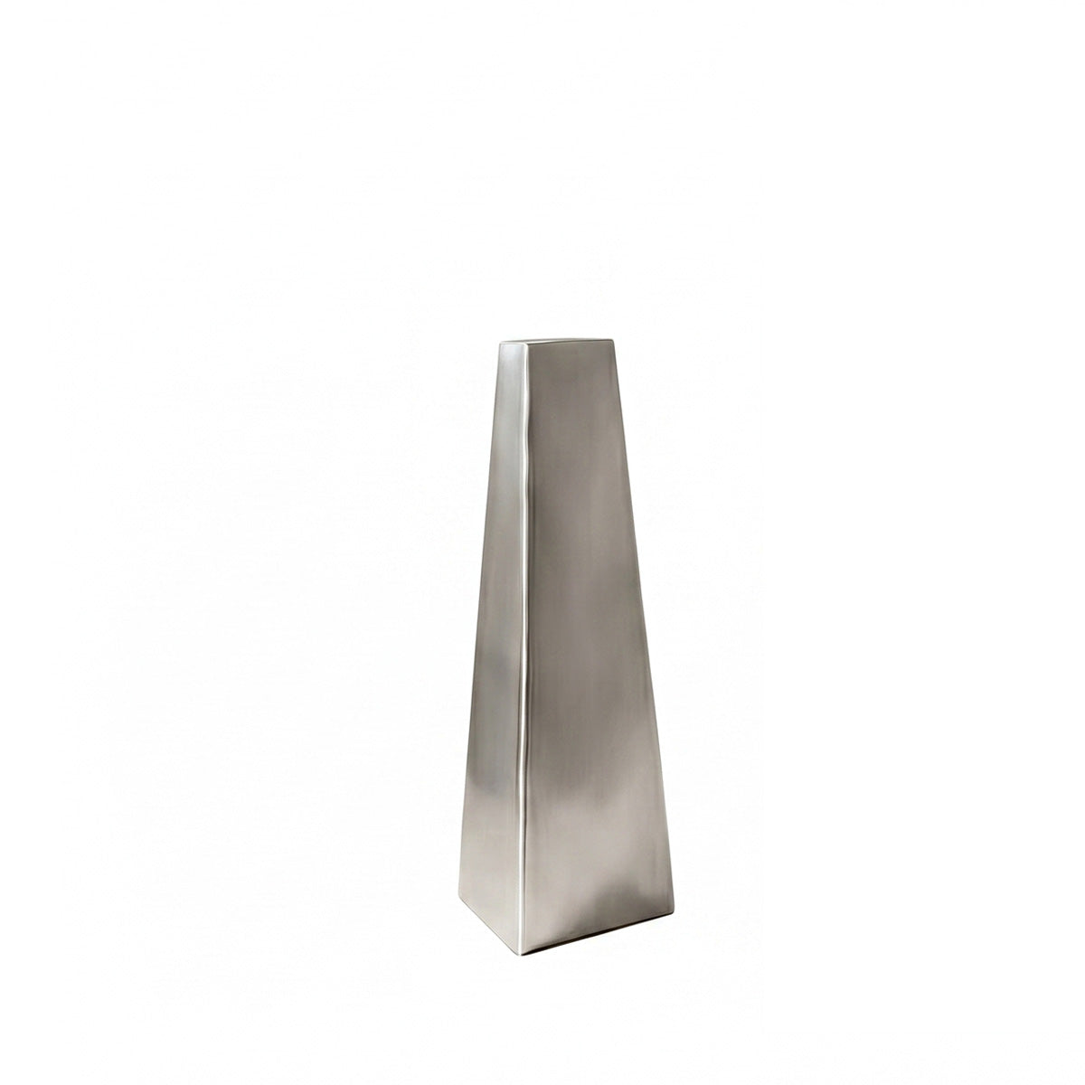 A small geometric metallic vase, the Lumina Vase Tactus (Small), expertly crafted from 304 stainless steel with a brushed matte finish. The minimalist tapering obelisk shape is isolated on a clean white background.