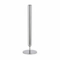 A tall, ultra-thin cylindrical metal vase, the Lumina Vase Axis, featuring a sleek silver stainless steel finish. The minimalist geometric stem vase is isolated on a clean white background.